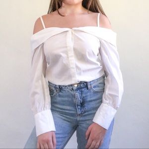 Zara White Off-the-Shoulder Button-Up Top